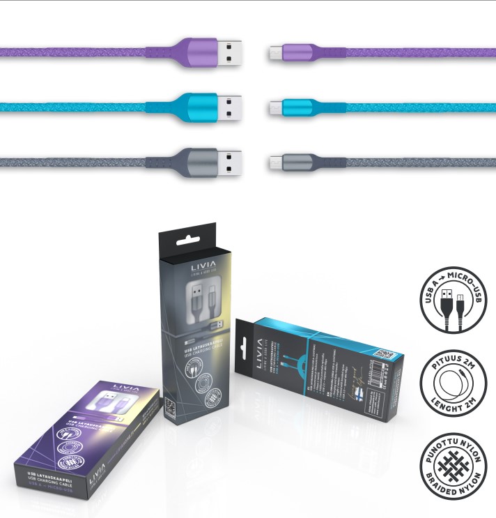 Latauskaapeli USB A – MICRO USB turkoosi 
 
